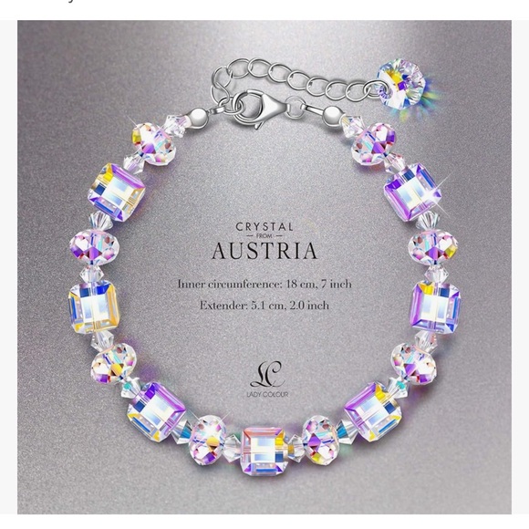 💜 Sterling Silver Austrian Crystal Cube Bracelet with Lobster Clasp - Picture 2 of 8